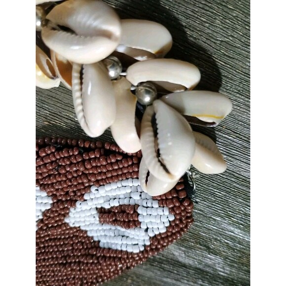 Cowrie Shell Brown White Seed Bead Tribal Handmade Vintage Belt main image 6